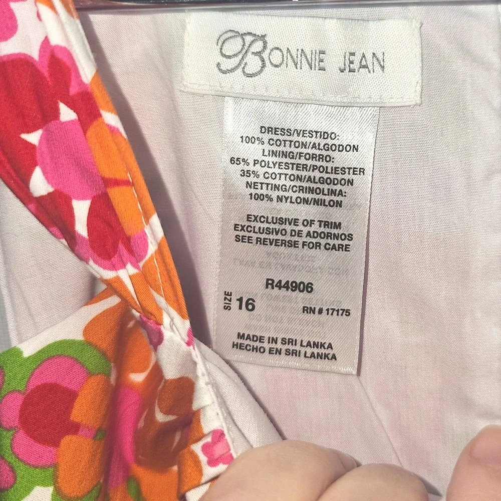 Bonnie Jean Girls Floral Pink Orange Polka Dot Bow Party Dress Size 16 NWT